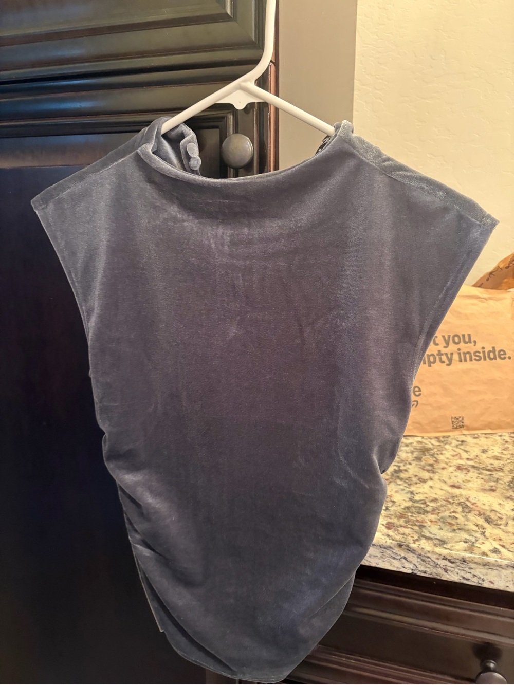 Workshop Republic Clothing Slate Blue Velvet Cap-Sleeve Top